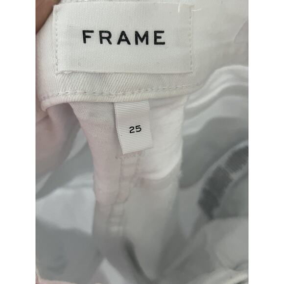 FRAME Denim Le High Flare Jeans Blanc •25• White Stretch Cropped Raw Hem - Picture 4 of 7